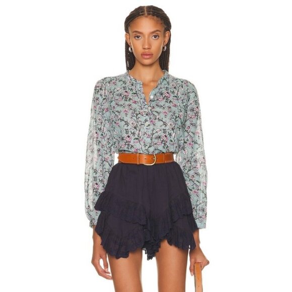 💕ISABEL MARANT ETOILE💕 Maria Blouse ~ Almondgreen Floral Print 34 - Picture 9 of 16
